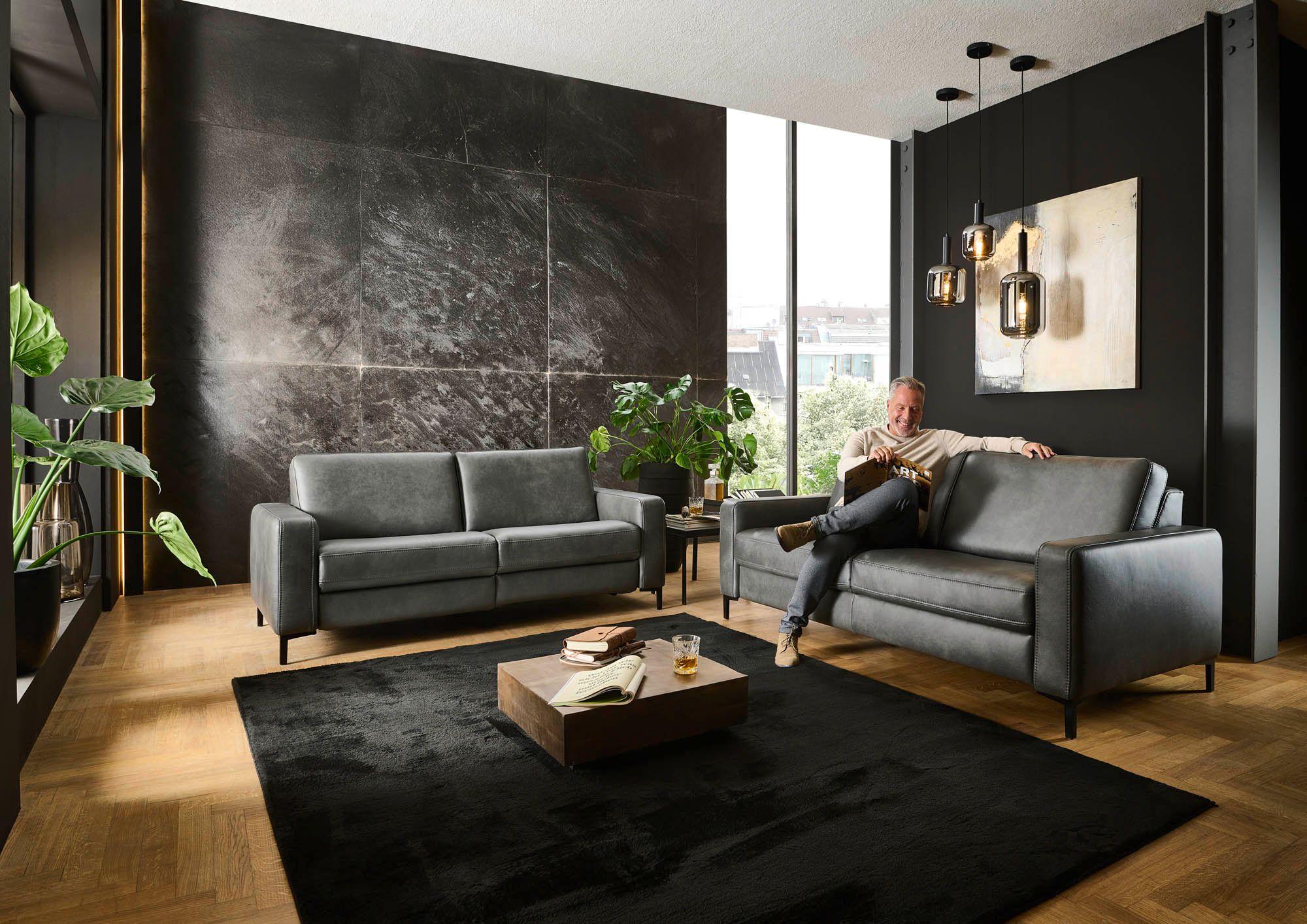 3-Sitzer und 2,5-Sitzer in Bezug Echt Leder Farbe anthrazit mit schwarzen Metallfüßen