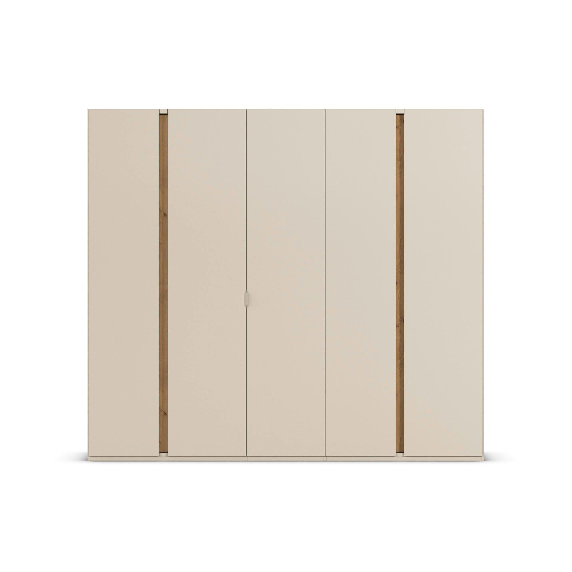 Drehtürenschrank 5-türig, Korpus und Front Champagner Dekor, Absetzung Asteiche Dekor