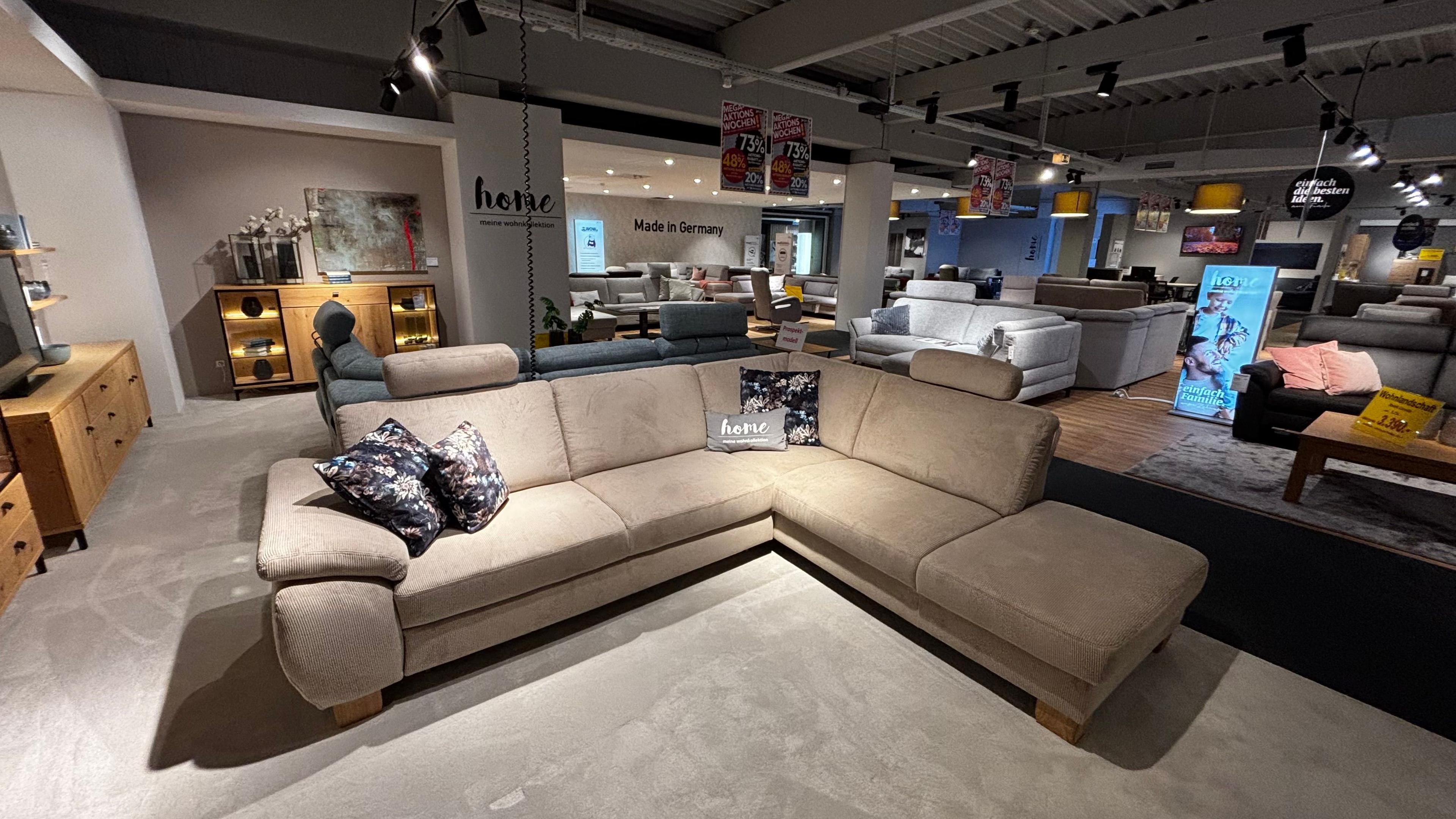 Wohnlandschaft, Bezug Stoff Feincord stone