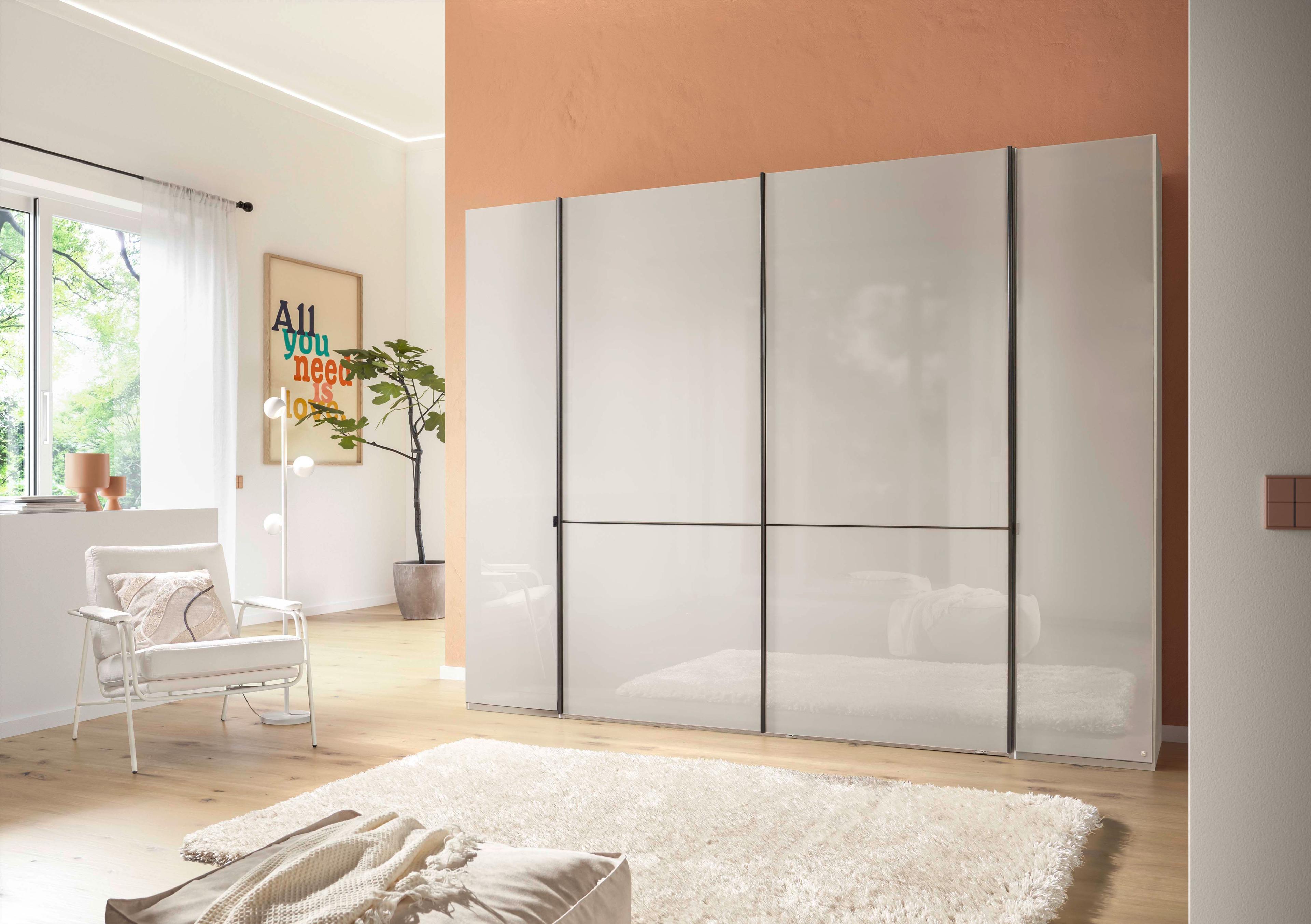 Dreh/Schwebetürenschrank Korpus Dekor Champagner, Fronten Glas graphit