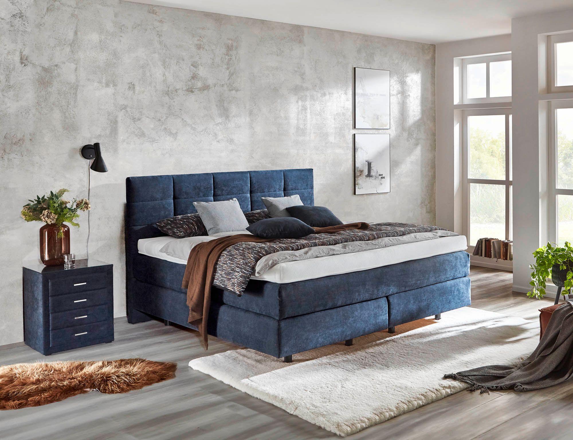 Boxspringbett Liegefläche ca. 180 x 200 cm, Bezug Stoff blau
