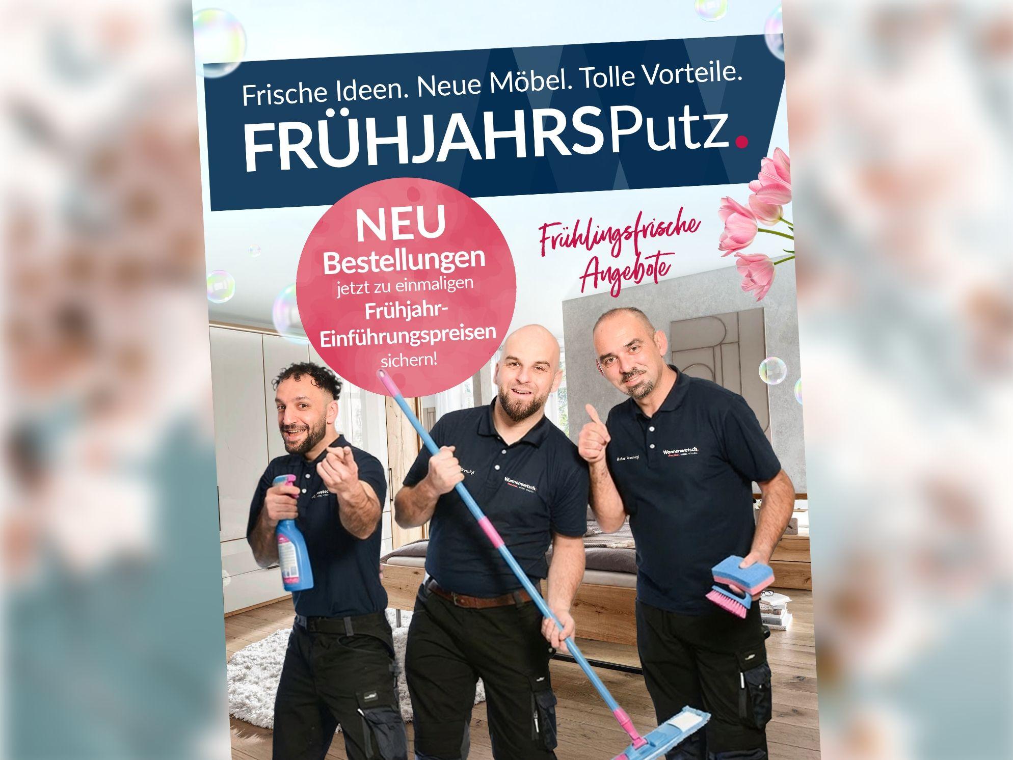 Frühjahrsputz Aktion bei Wannenwetsch mit Team und Reinigungsutensilien.