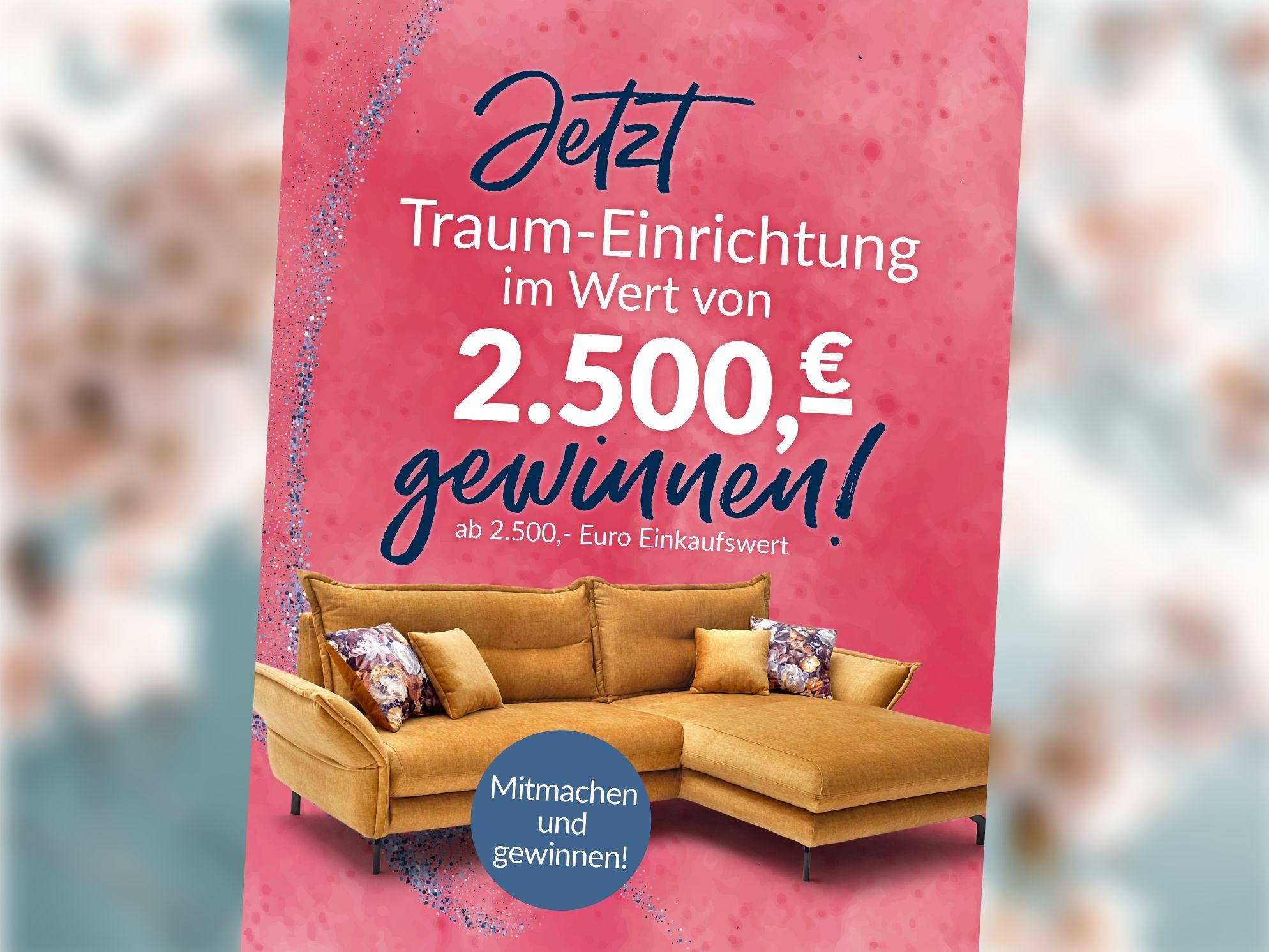 Wohnzimmer Gewinnspiel: Einrichtung im Wert von 2.500 Euro gewinnen.