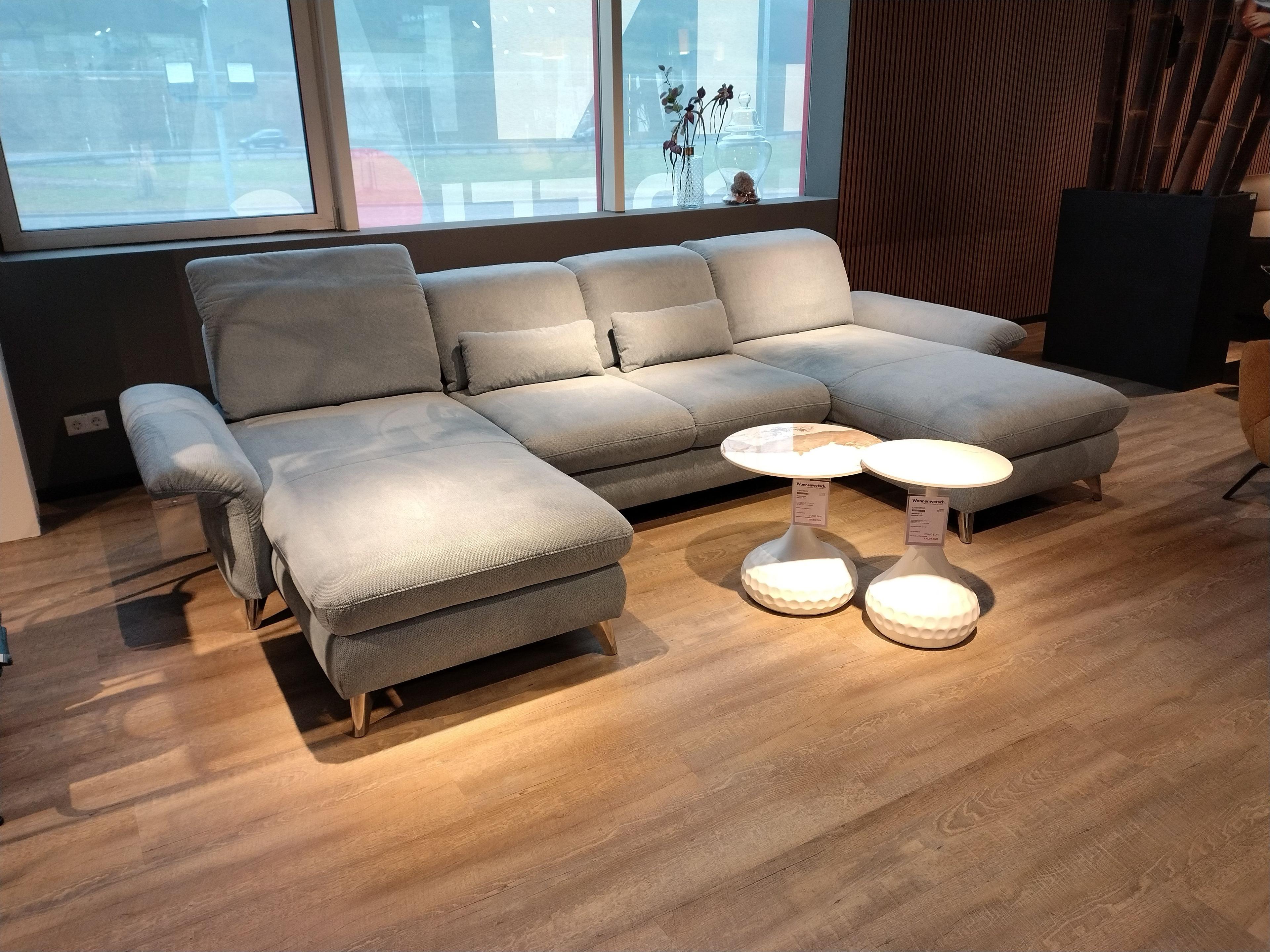 Sofa U Form mit Longchair links und rechts in Stoff hellblau